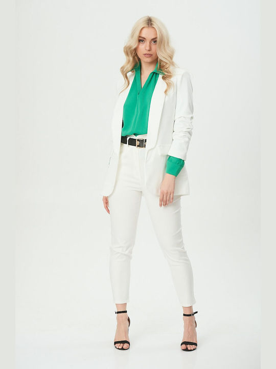 Ruched White Blazer One Size