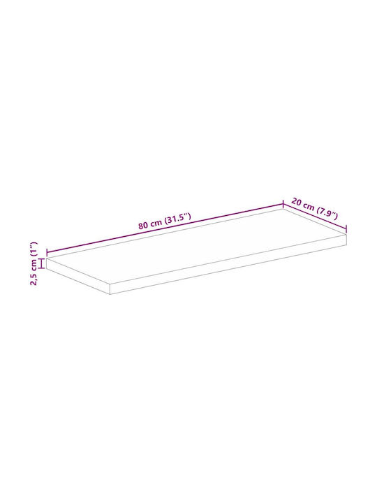 vidaXL Правоъгълена Повърхност на масата Масивно дърво Mango - Brown 80x20x2.5см 371283 1бр
