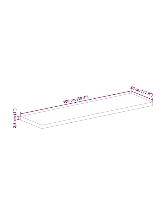 vidaXL Правоъгълена Повърхност на масата Масивно дърво Mango - Brown 100x30x2.5см 371438 1бр
