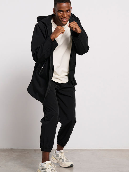 Unisex langer Windbreaker mit Kapuze Schwarz