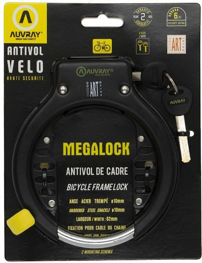 Auvray Horseshoe Megalock Bicycle Wheel Lock with Key Black