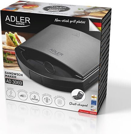 Adler Τοστιέρα για 2 Τοστ 1000W Μαύρη