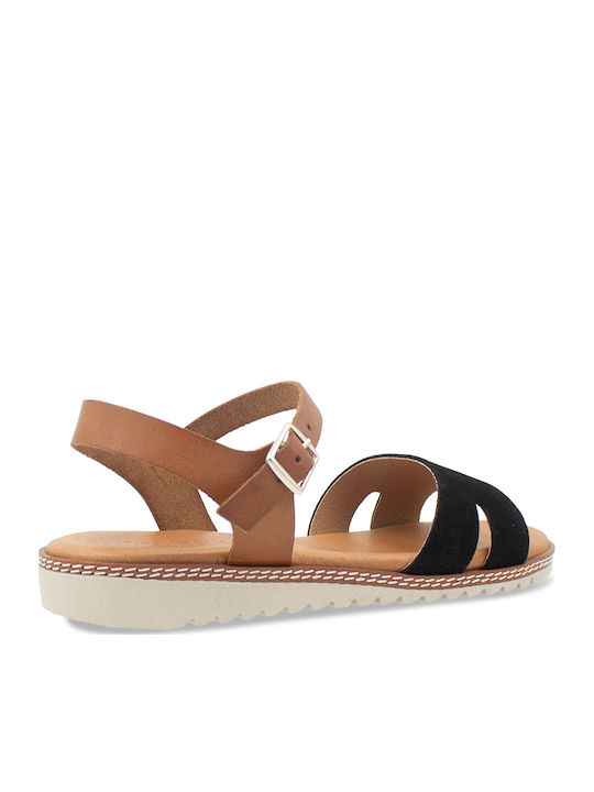 Δερμάτινα Γυναικεία Σανδάλια Flatforms Μαύρα