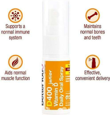 BetterYou Dlux Junior Vitamin Oral Spray for Immune System Boost 400iu 10mg 15ml