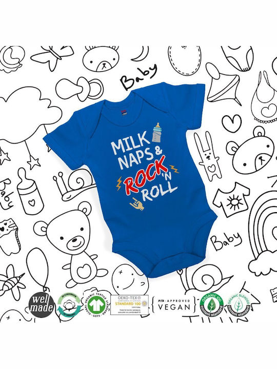 Koupakoupa Milk Naps And Rock N' Roll Body pentru Bebeluși Lenjerie Mâneci scurte Cobalt Blue