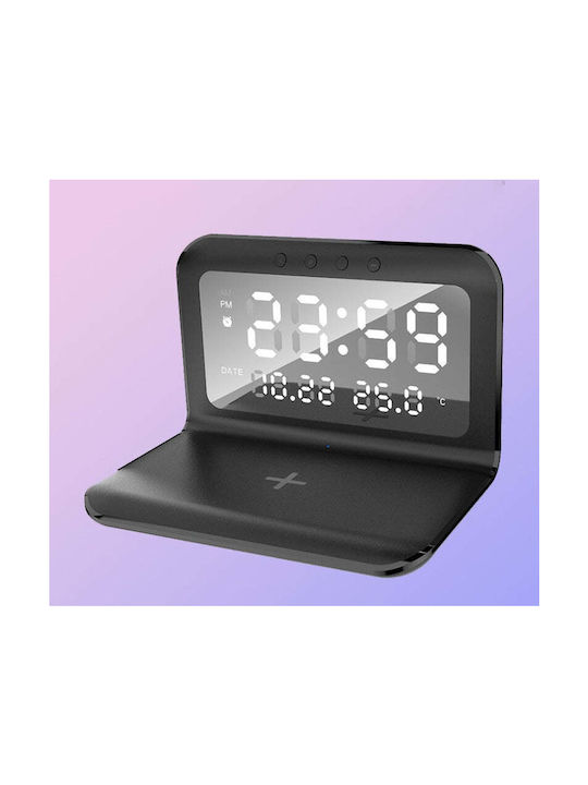 Ceas De Masă Digital Led Cu Ceas Deșteptător Și Încărcare Wireless Negru