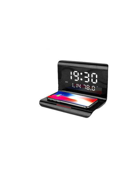 Ceas De Masă Digital Led Cu Ceas Deșteptător Și Încărcare Wireless Negru