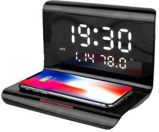 Ceas De Masă Digital Led Cu Ceas Deșteptător Și Încărcare Wireless Negru