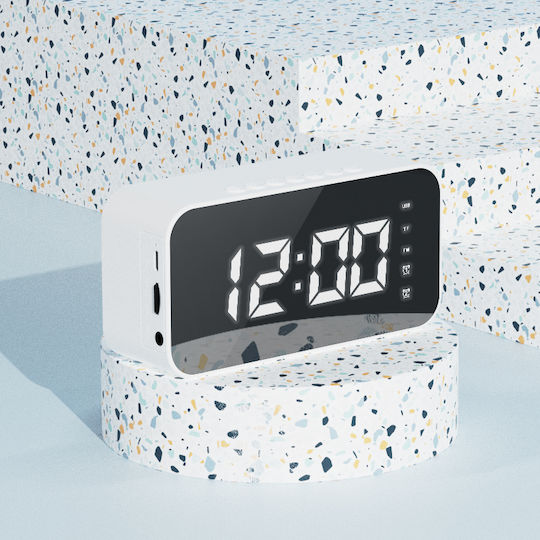 iSEN Ceas De Masă Digital Led Din Plastic Cu Radio Alb