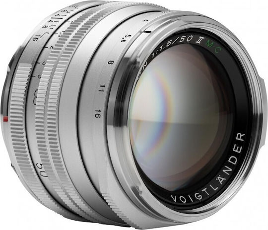 Voigtlander Пълен кадър Фотообектив Nokton 50mm f/1.5 Aspherical II MC Фиксиран за Лайка М Монтаж Сребрист