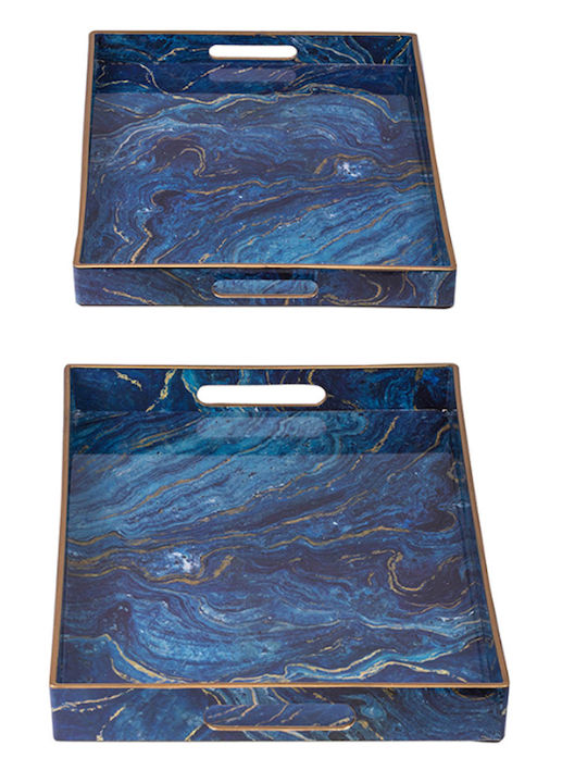 Artekko Serving Tray PP Blue 48x35cm Plastic Rectangular Serving Tray with Handles in Blue Color 48x48x4.3cm 44043 2pcs