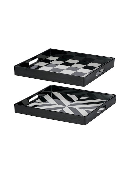 Artekko Tray for Serving PP 35cm Plastic Square Serving Tray with Handles in Black Color 35x35x4cm 44280 2pcs