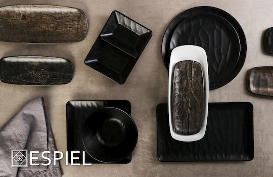 Espiel Black Wood Plate Shallow Wooden Black with Diameter 26cm