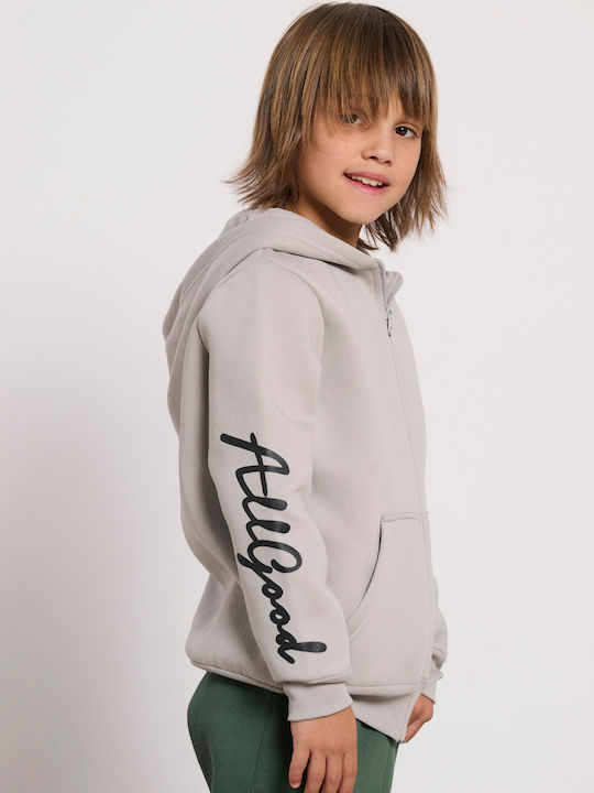 Athletic Kids Cardigan Cotton with Hood Steel