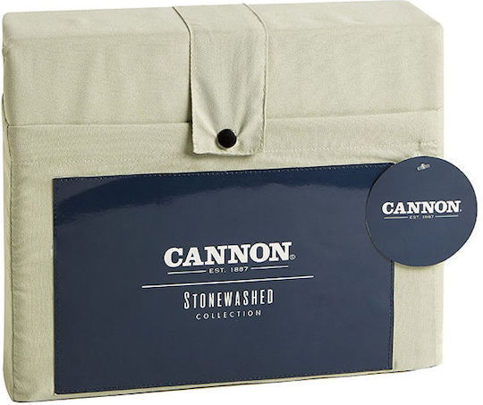 Cannon Bettwäsche-Set Überdoppel mit Gummiband 160x200+35cm. Stonewashed Sage Green 4Stück