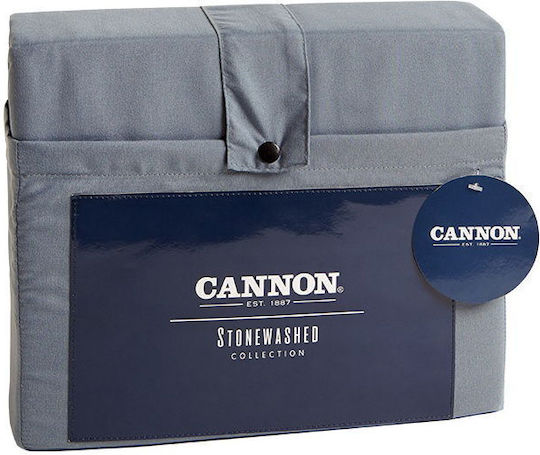 Cannon Сет Чаршафи с Ластик 100x200+35см. Stonewashed Синьо 3бр