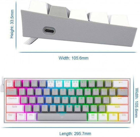 Redragon K617 FIZZ Gaming Mechanical Keyboard 60% with Custom Red switches and RGB lighting (English US) White / Grey
