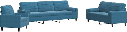 Living Room Furniture Set 3-Seater & 2-Seater & Armchair Blue