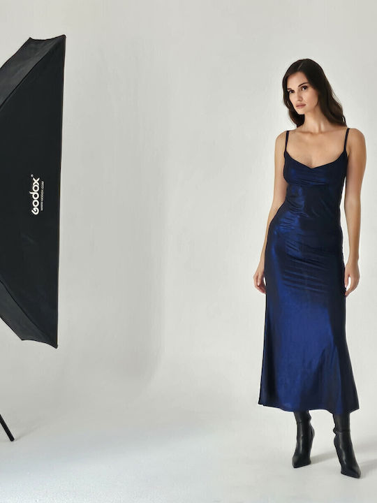 Καλοκαιρινό Midi Βραδινό Φόρεμα Εξώπλατο Electric Blue