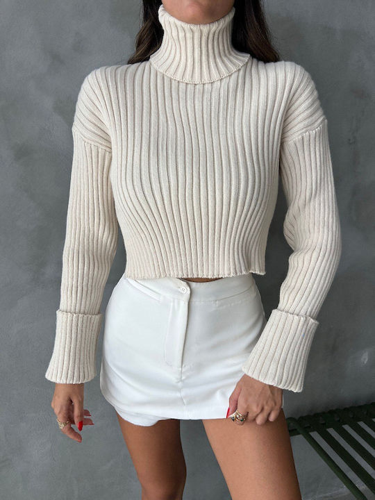Damen Pullover Rollkragen Ecru