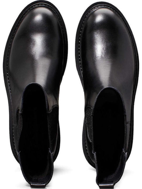 Leather Women's Chelsea Boots with Medium Heel Black