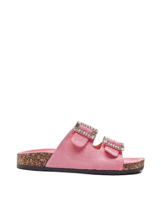 Pink Sandals with Buckles and Rhinestones