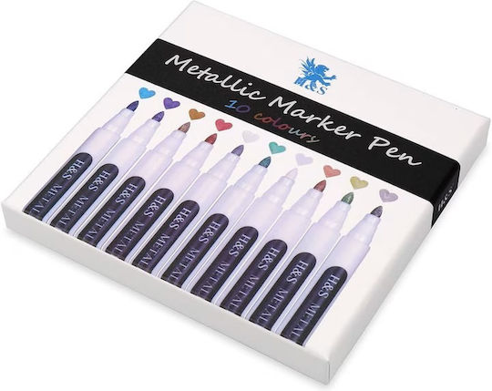 H&S Set of 10 metallic markers H&S, with paint, high-quality felt tip, for painting, drawing, coloring Vopsea Specială pentru Craft pentru Sticlă