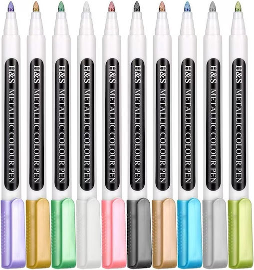 H&S Set of 10 metallic markers H&S, with paint, high-quality felt tip, for painting, drawing, coloring Vopsea Specială pentru Craft pentru Sticlă