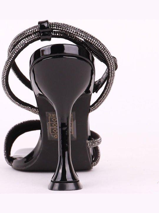 Sandale cu barete pentru femei cu pietre strălucitoare J6160 Negre