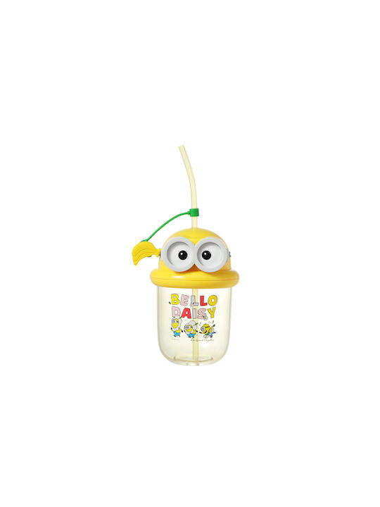 Minions Glass made of Plastic in Yellow Color with straw 590ml