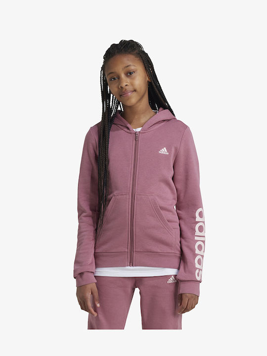 Adidas Kids Sweatshirt Cardigan with Hood Pink Linear Full