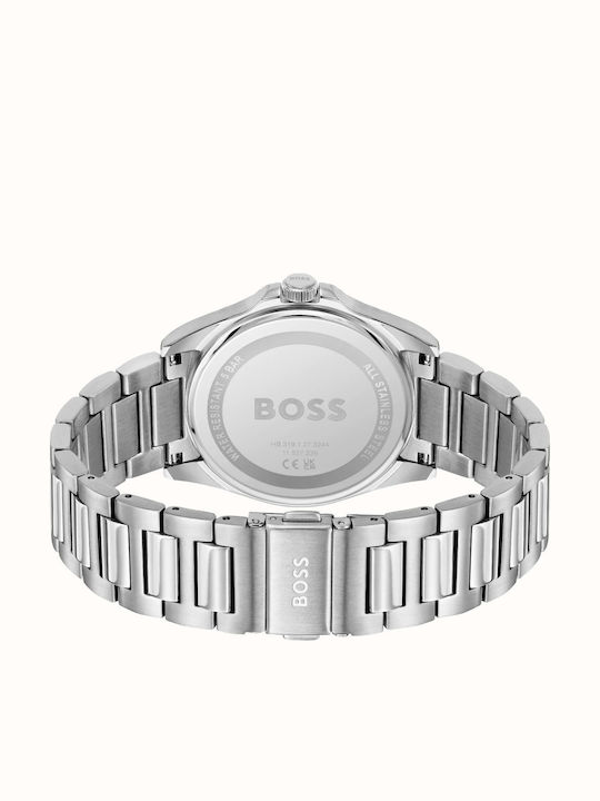 Boss Strike Herrenuhr 41mm Chronograph Batterie mit Silber Metallarmband