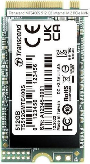 Transcend SSD 512GB τύπου M.2 με σύνδεση PCI Express 3.0 TS512GMTE400S