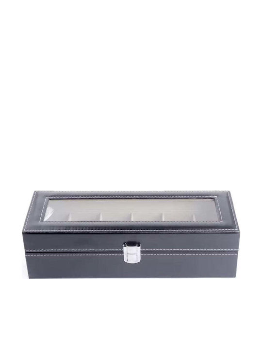 Storage Box for 6 Watches Eco Leather Elegant Design Black
