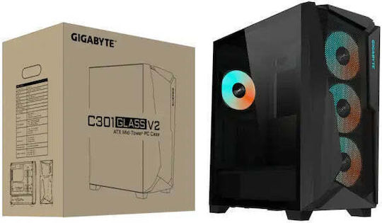 Gigabyte C301 Glass Gaming Midi Tower Computer Case with RGB Lighting Black