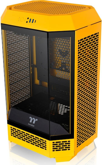 Thermaltake The Tower 300 Gaming Micro Tower Computer Case With Side Window And RGB Lighting Yellow