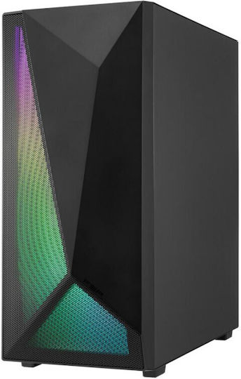 FSP/Fortron CMT195A Gaming Midi-Turm Computergehäuse mit Seitenfenster und RGB-Beleuchtung Schwarz