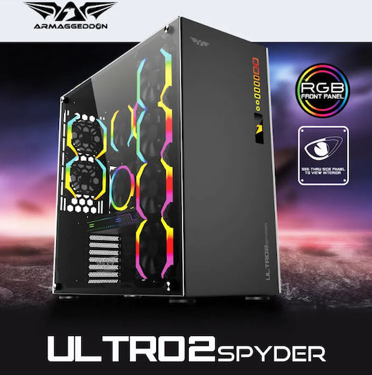 Armaggeddon ULTRO2-SPYDER Gaming Full Tower Κουτί Υπολογιστή με Πλαϊνό Παράθυρο Μαύρο