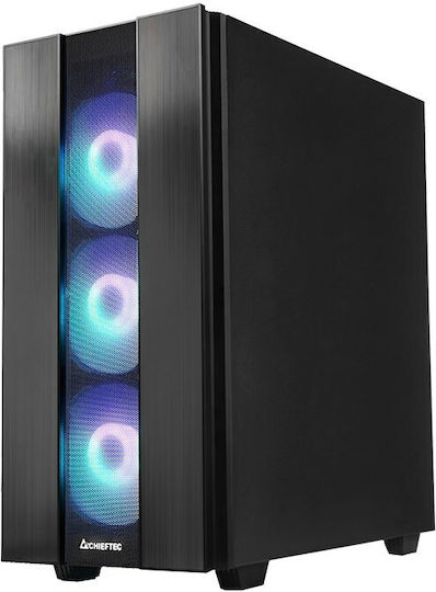 Chieftec Hunter 2 Геймърско бюро Midi Tower Компютърна кутия със страничен прозорец и RGB осветление Черен