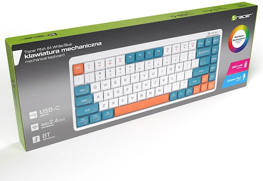 Tracer FINA 84 Gaming Tastatură Mecanică 75% cu Outemu Red comutatoare și iluminare RGB (Engleză US) White/Blue