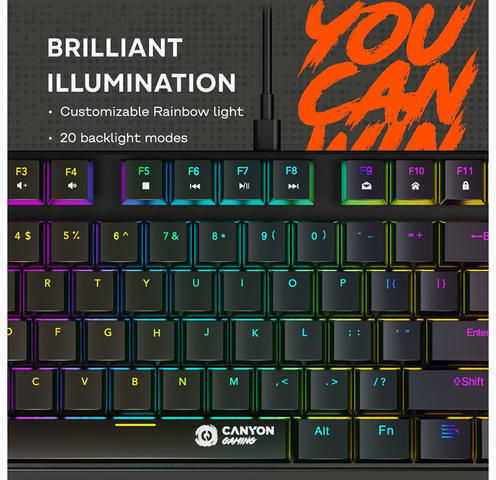 Canyon GK-50 Гейминг Инженеринг Клавиатура Без Ключове с Червени по Поръчка Превключватели и RGB Осветление Английски (САЩ)