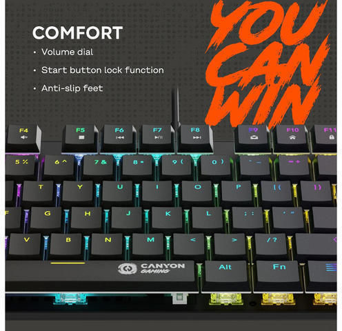 Canyon GK-50 Гейминг Инженеринг Клавиатура Без Ключове с Червени по Поръчка Превключватели и RGB Осветление Английски (САЩ)