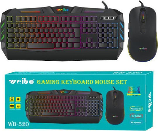 Weibo WB-520 Gaming Mechanical Keyboard Set with Membrane switches and RGB lighting & Mouse (English US)