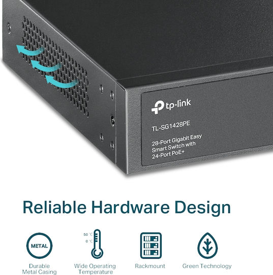 TP-LINK TL-SG1428PE V2 v2 Gestionat L2 PoE+ Switch cu 26 Porturi Gigabit (1Gbps) Ethernet și 2 Porturi SFP