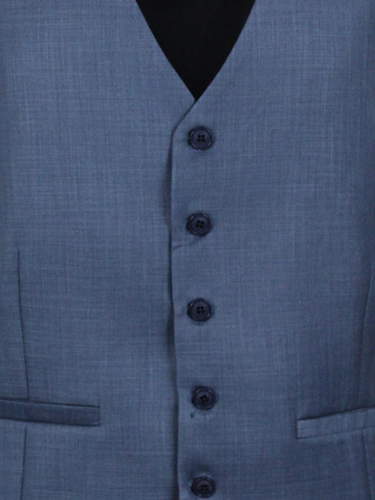 Men's Blue Vest Mixed Wool 65% Polyester 35% Viscose