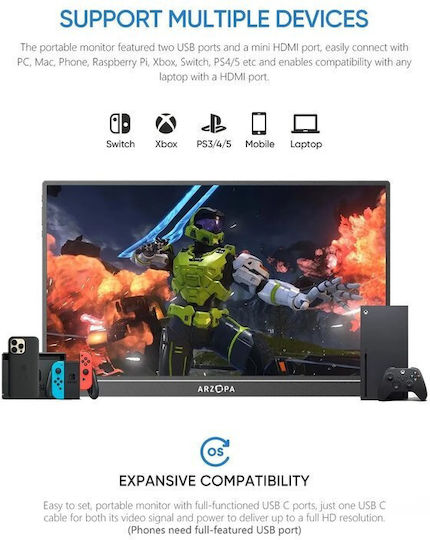 Arzopa G1 Game IPS Φορητό Monitor 16.1" FHD 1920x1080 144Hz