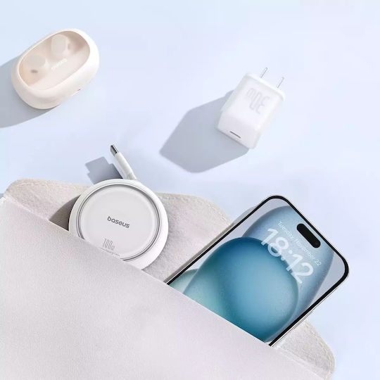 Baseus Free2Draw Retractable USB 2.0 Cable USB-C Male - USB-C 100W PD White 1m P10364500211-00