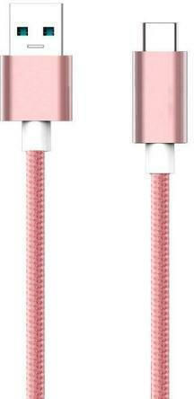 iNOS Braided USB 2.0 Cable USB-C male - USB-A Ροζ Χρυσό 1m