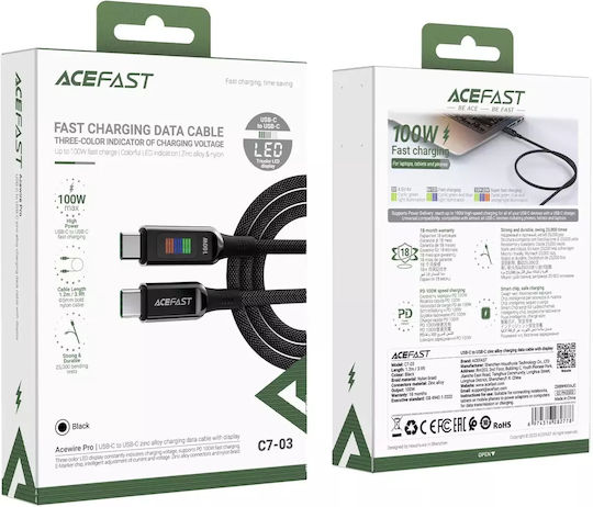Acefast USB 2.0 Cable USB-C male - USB-C 100W PD Μαύρο 1.2m C7-03