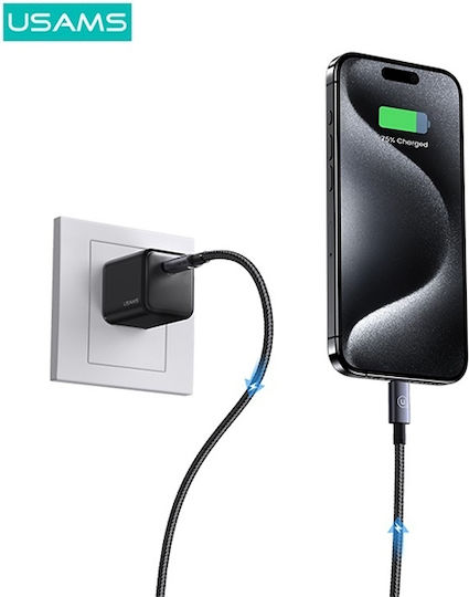 Usams USB 2.0 Cable USB-C male - USB-C 60W Γκρι 0.25m US-SJ678
